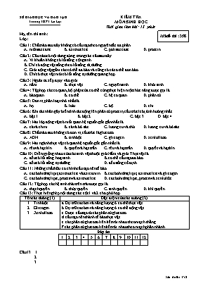 Đề kiểm tra 15 phút môn Sinh học Lớp 10 (Ban cơ bản) - Mã đề 358 - Trường THPT Lê Lợi